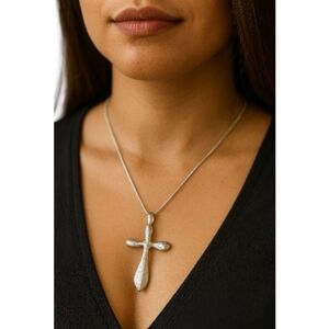 Brighton Silver Cross Pendant With Crystals Necklace Pendant 2.25" x 1.5"